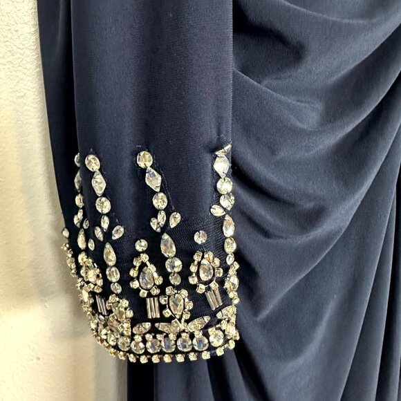 MAC DUGGAL One-Shoulder Long Sleeve Jersey Gown in Midnight Size US 14 - Picture 11 of 15